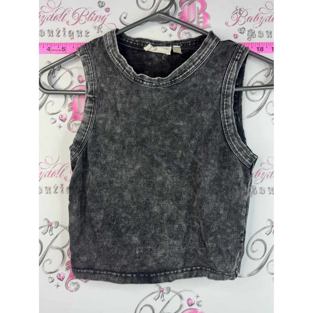 Retrod cropped tank top acid Washed Black Sleeveless Crop Tank grey